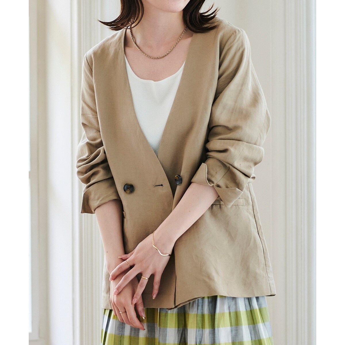 手洗い可能》イージーケア麻ノーカラージャケット | ルクールブラン(le