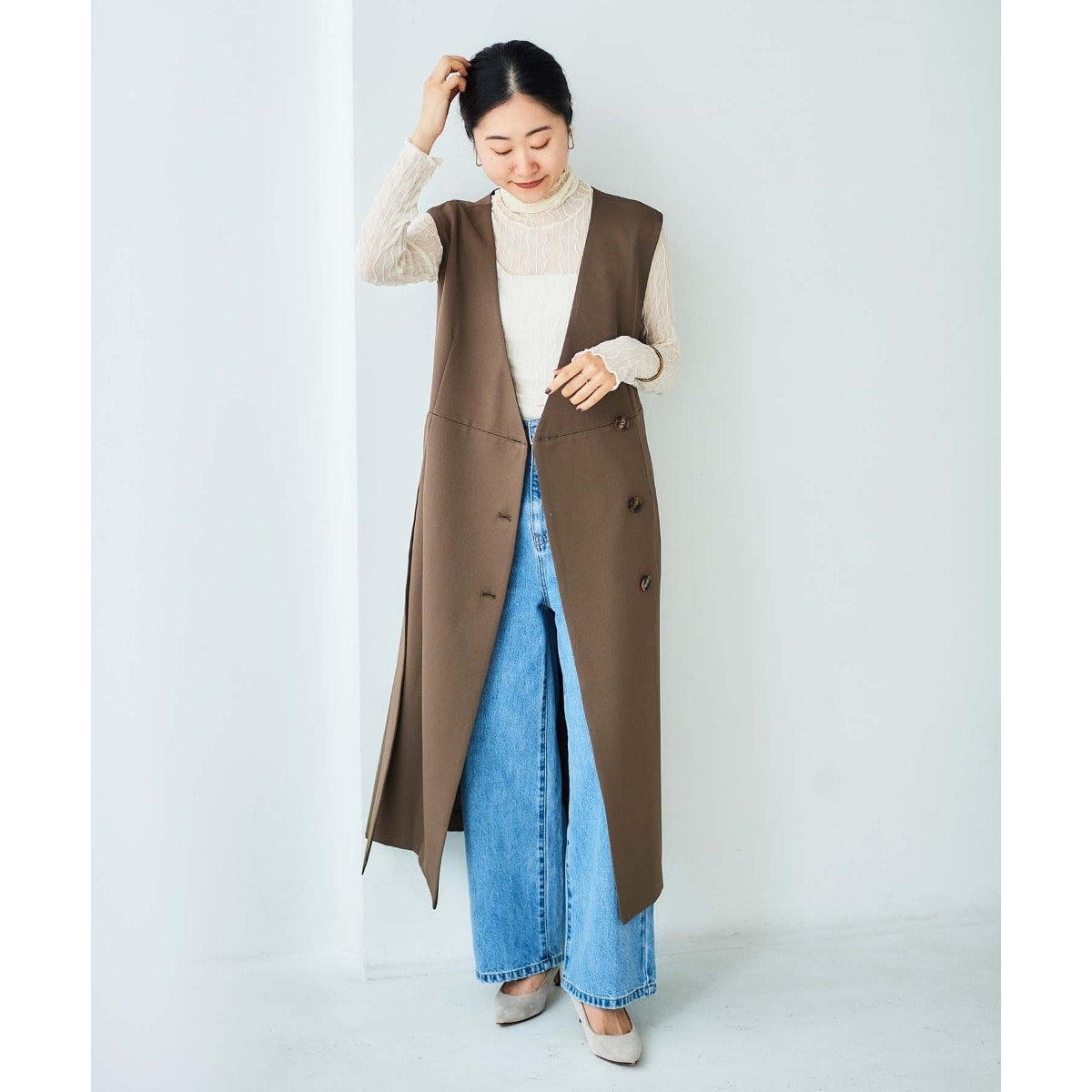 デシグアル ロングコート ジャガード パッチワーク プリント ツイード 38 デシグアル ロングコート ジャガード パッチワーク プリント