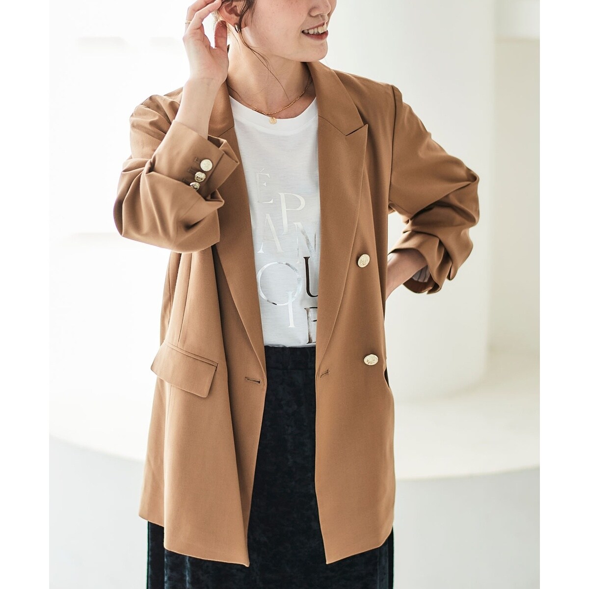 新品 ピンキーアンドダイアン ジャケット キャメル ダブルブレスト メタルボタン セール】 ダブルブレストメタルボタンジャケット （テーラード