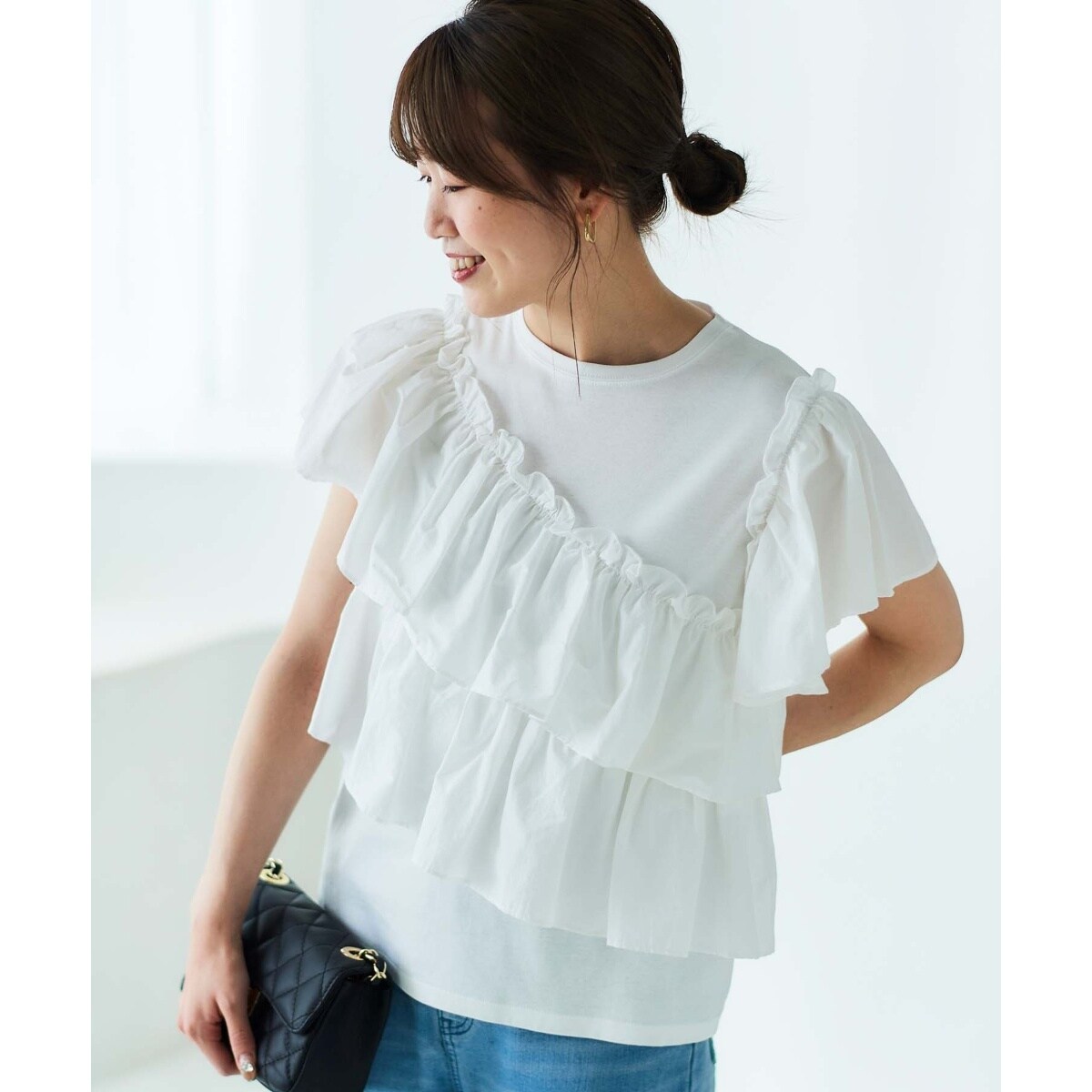 tシャツ 不可分 「手洗い可能」Perle Peche ボーダー×レース