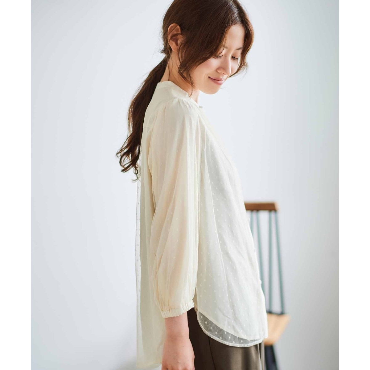 【新品】le.coeur blanc  ドットブラウス 手洗い可】ドットギャザー2WAYブラウス/le.coeur blanc(ルクールブラン