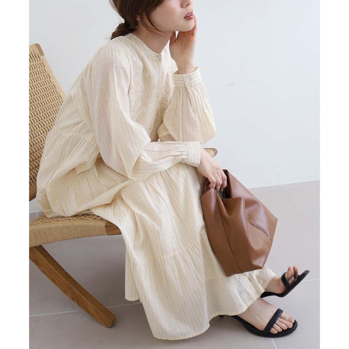 Fanaka✨インド製 ノースリーブ ストライプ ワンピース