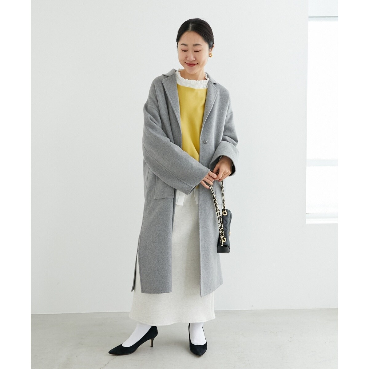 【新品】ルクールブラン＊ウールブレンドテーラードカラーショートコート ネイビー ウールブレンドテーラードカラーショートコート/le.coeur blanc