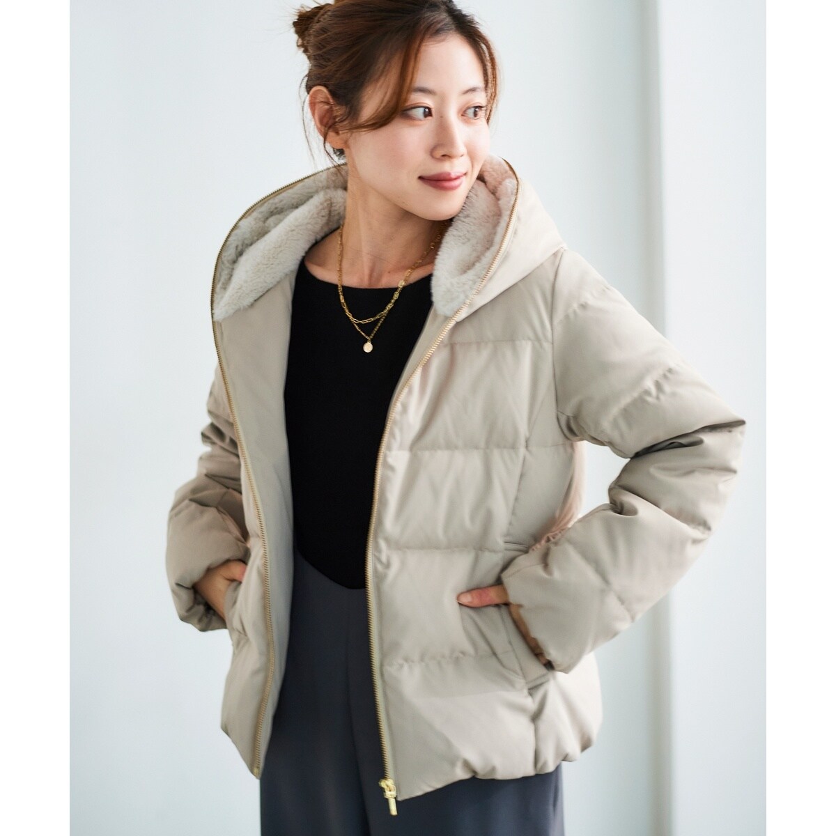 ファーフードショートダウン | ルクールブラン(le.coeur blanc