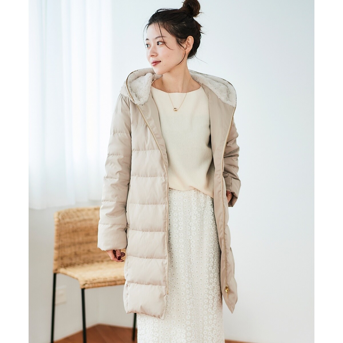 ドロワットロートレアモン ファー付きノーカラー 2wayダウン