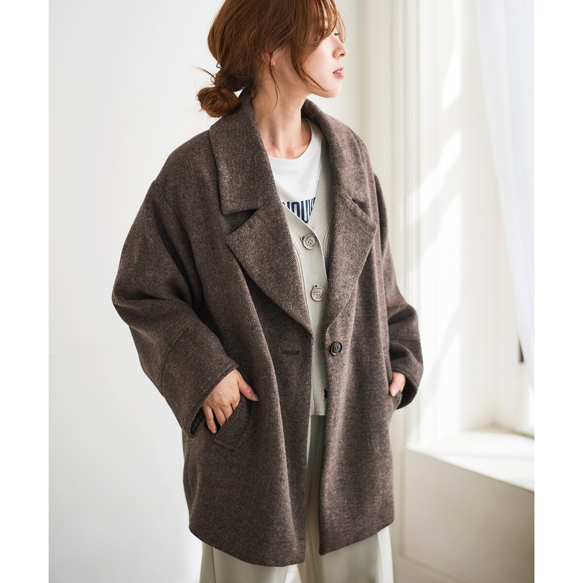 ニットビーバーノーカラーミドルコート | ルクールブラン(le.coeur
