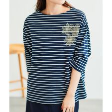 ボーダーモチーフ刺繍カットソー
