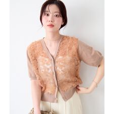 チュール刺繍ハーフスリーブカーディガン