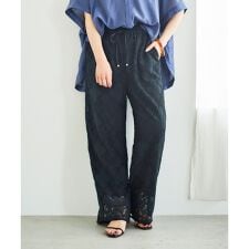 《手洗い可能》パッチワーク風レースイージーパンツ