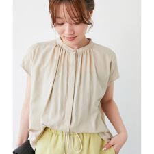 《手洗い可能》T/R追撚フレンチスリーブブラウス
