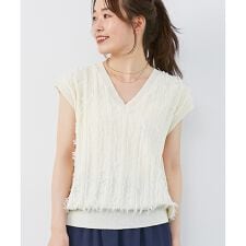《手洗い可能》フリンジVネックフレンチニット