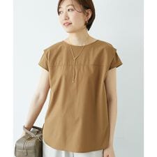 ナイロンストレッチフレンチタックスリーブブラウス