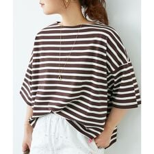 《手洗い可能》ボーダー5分袖ワイドプルオーバー