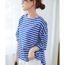 《手洗い可能》ボーダー5分袖ワイドプルオーバー