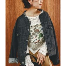 ノーカラーデニムジャケット