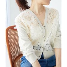 チュール刺繍Vネックカーディガン