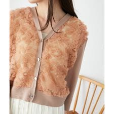 チュール刺繍Vネックカーディガン