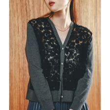 《手洗い可能》チュール刺繍Vネックカーディガン