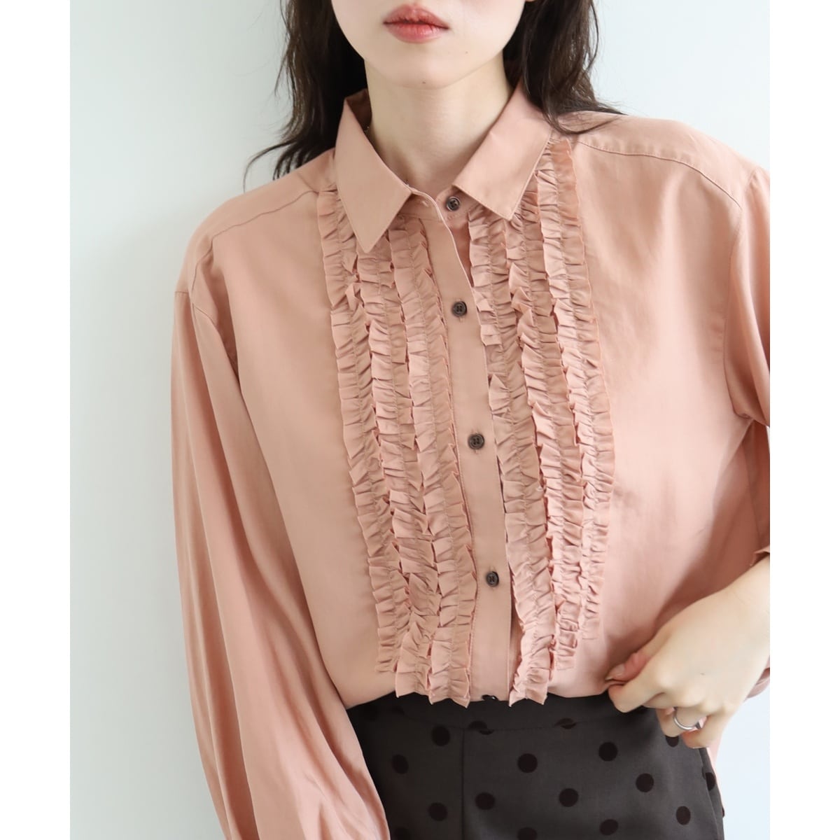 新品TORRAZZO DONNA 16,500円 別注チュールフリル付ブラウス 手洗い可能〉TORRAZZO DONNA 別注 チュールフリルブラウス/le