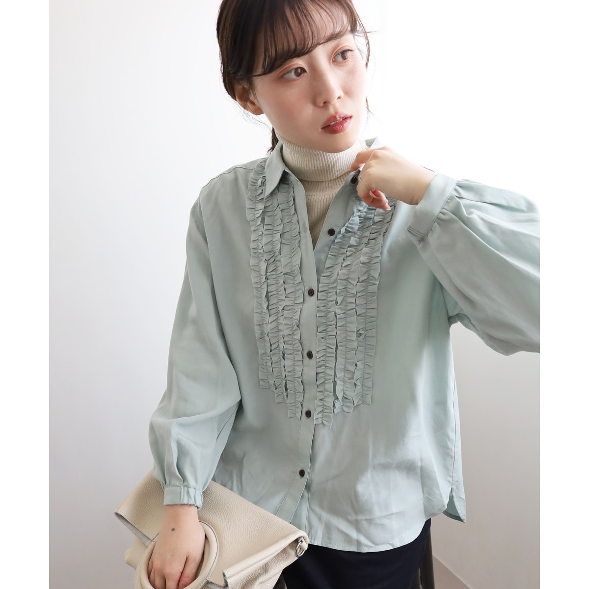 【新品未使用】ルクールブラン　フレンチスリーブ　ブラウス　半袖　ミントグリーン ルクールブラン le.coeur blanc T/R追撚フレンチスリーブ