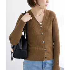 《手洗い可能》スパンコールリブVネックカーディガン