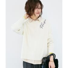 《手洗い可能》ネック刺繍クルーネックニット