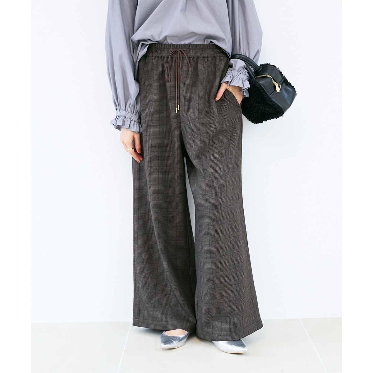 ルクールブラン（le．coeur blanc）/グレンチェックイージーワイドパンツ グレンチェックイージーワイドパンツ | ルクールブラン(le.coeur blanc