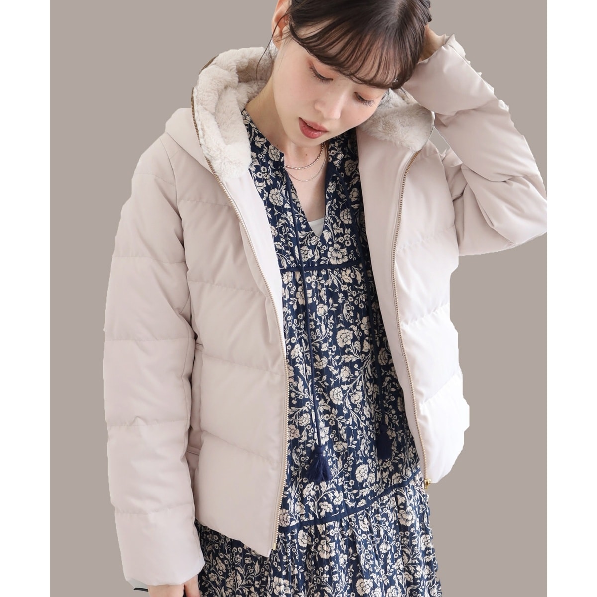 ファーフードショートダウン | ルクールブラン(le.coeur blanc