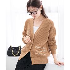 メッセージ刺繍Vカーディガン