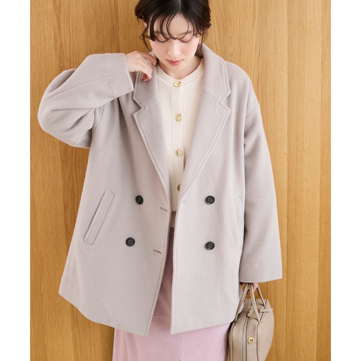 ニットビーバーノーカラーミドルコート | ルクールブラン(le.coeur