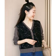 《手洗い可能》フラワーチュール刺繍Vネックカーディガン