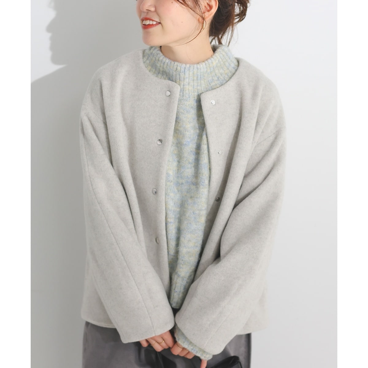 ニットビーバーノーカラーミドルコート | ルクールブラン(le.coeur