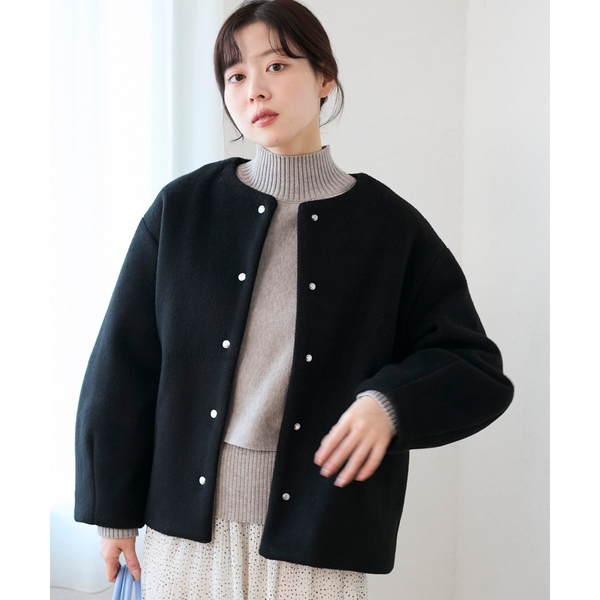 ニットビーバーノーカラーミドルコート | ルクールブラン(le.coeur