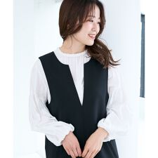 ノーカラーボリュームスリーブブラウス