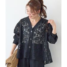 フラワーメッシュレースカーデ