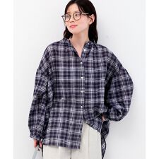 《WEB限定アイテム》シアーガーゼバックギャザーチェックシャツ