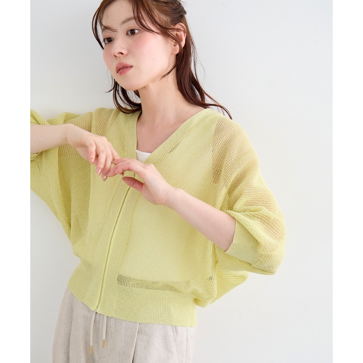 WEB限定》フロントジップメッシュラメカーディガン | ルクールブラン