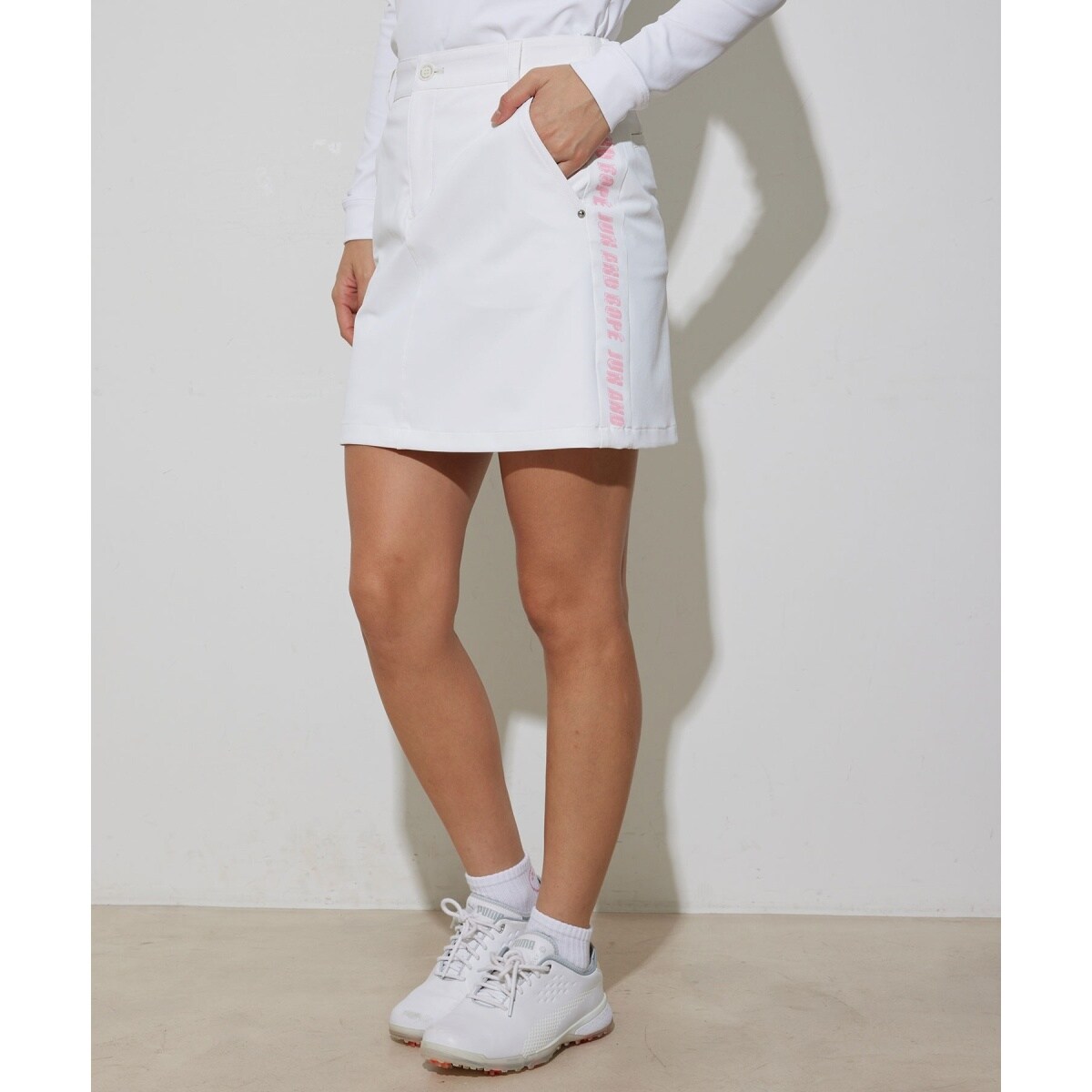 撥水】【防透】ボディシエルサイドロゴプリントスカート