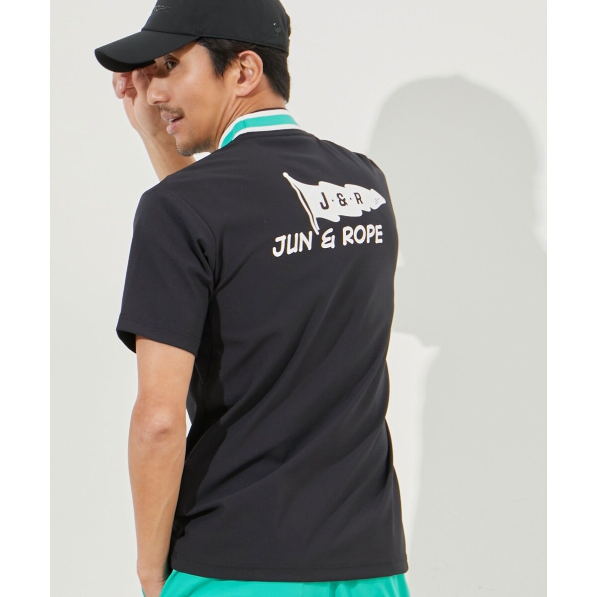 UV】【吸水速乾】ストレッチメッシュ衿ライン半袖モックネックシャツ