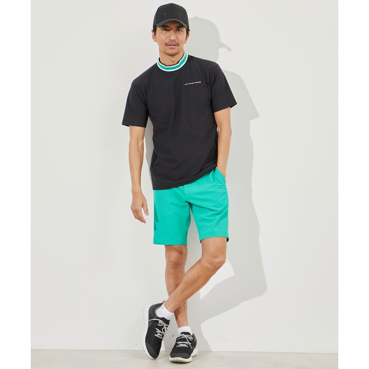 UV】【吸水速乾】ストレッチメッシュ衿ライン半袖モックネックシャツ