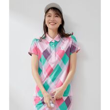 【UV】【接触冷感】マルチアーガイル柄ポロ半袖プルオーバー