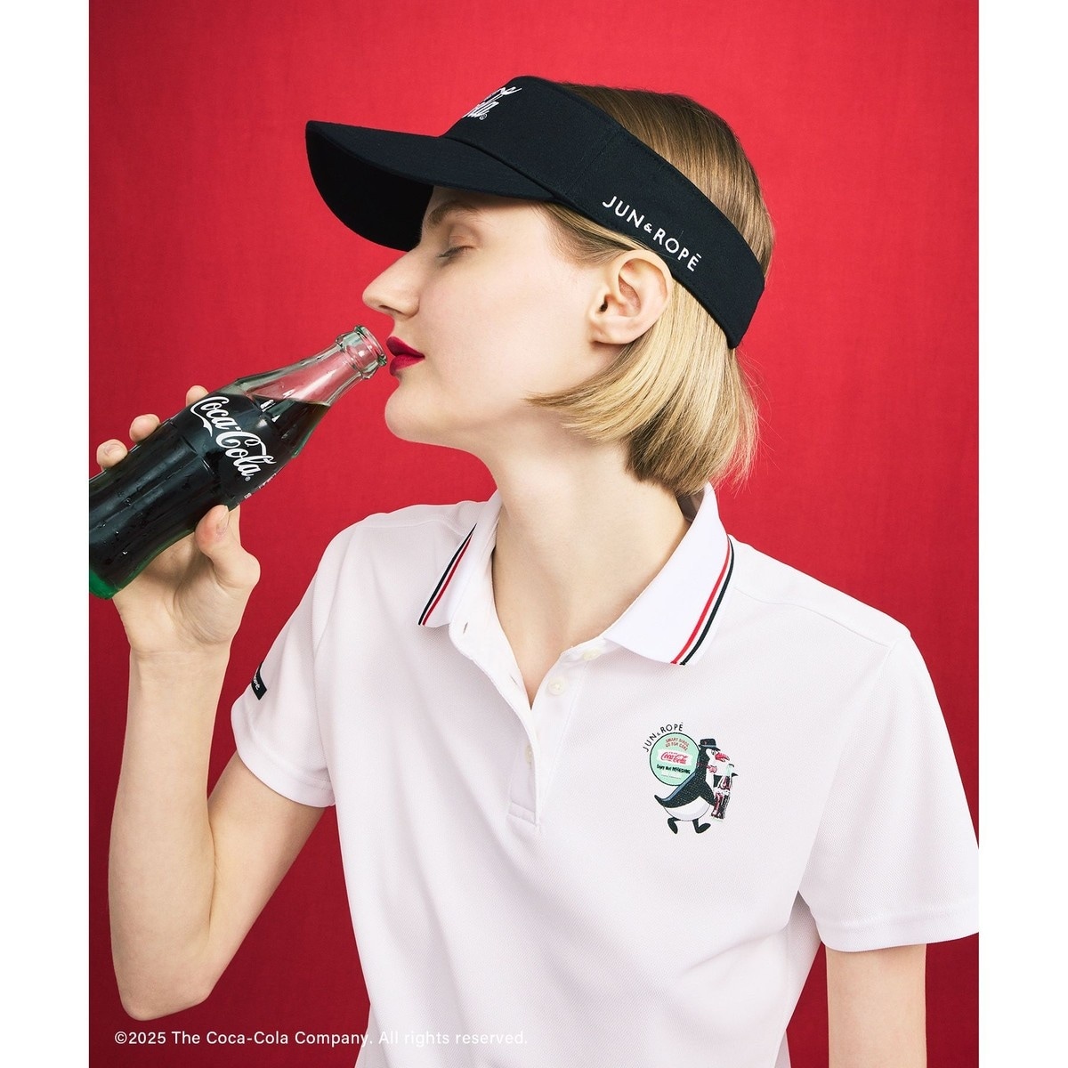 【ブラック（01）】コカ・コーラ バックプリント レディースポロシャツ Coca Cola（コカコーラ） ポロシャツ ポロ バックプリント レディース