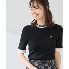 ロゴ使いリブ5分袖クルーネックプルオーバー