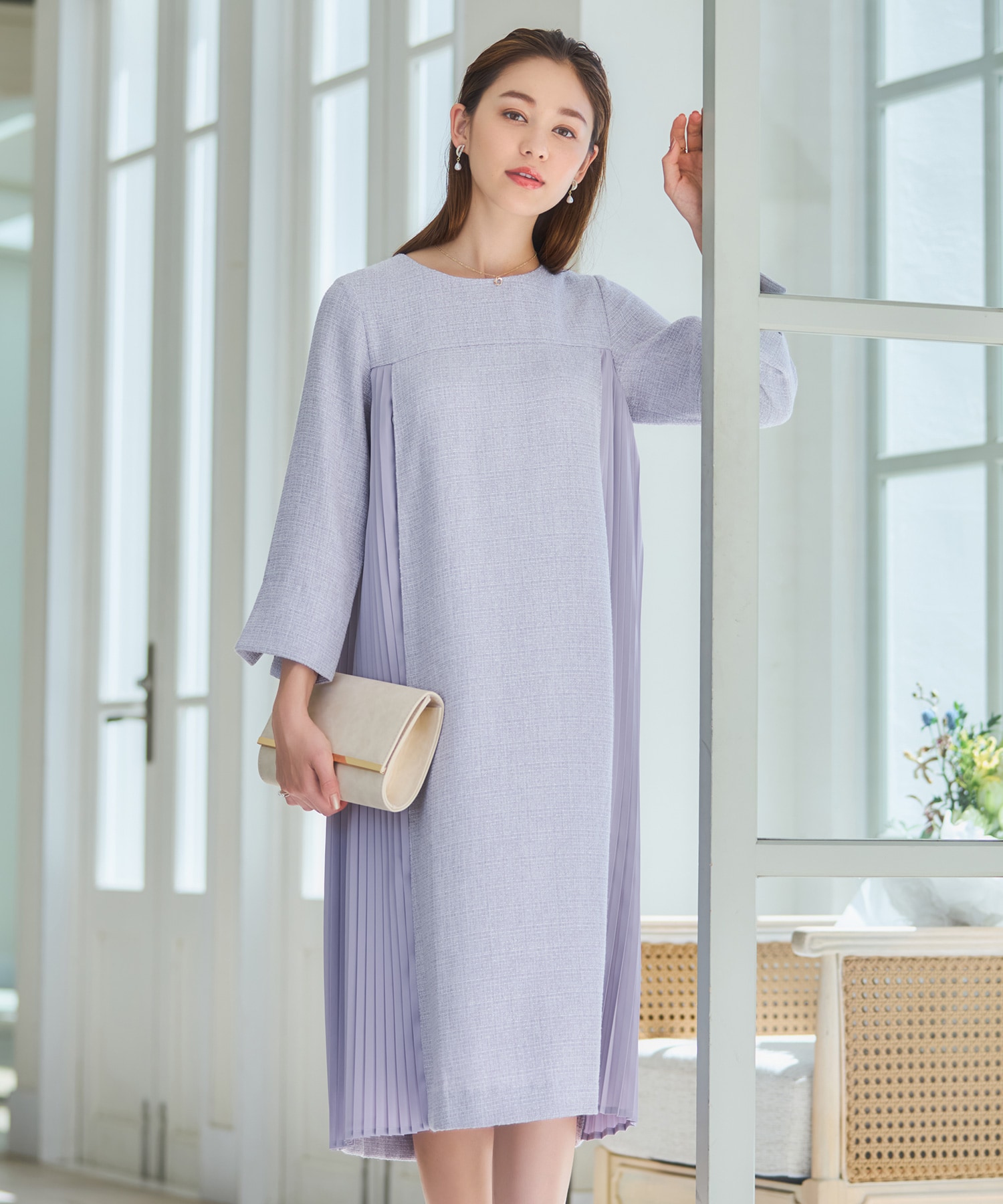 Luxe brille デコルテシアー総レースL/Gワンピースドレス《WEB限定