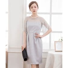 ドレスプラス(DRESS+)のデコルテレースドッキングパーティードレス
