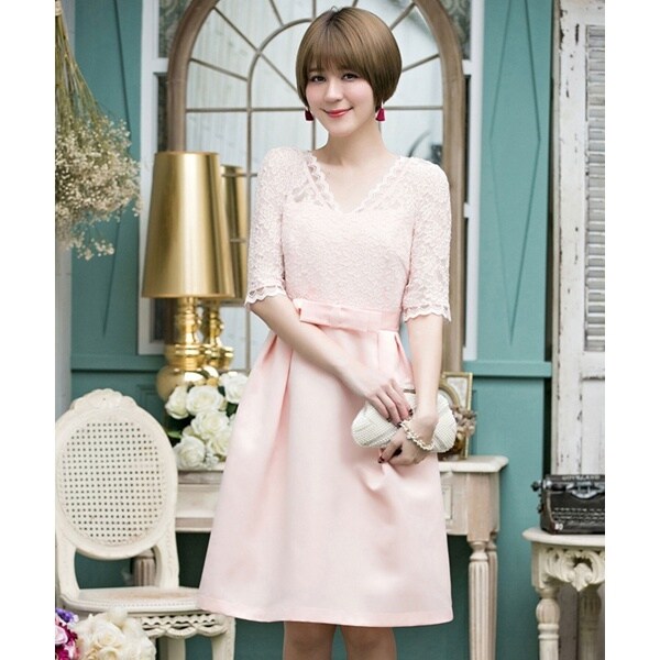 レース×サテンAラインワンピース | ドレススター(DRESS STAR 