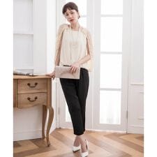 ケープ風デザインレースドッキングパンツドレス