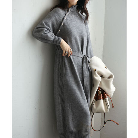 斜めボタンデザインハイネックコクーンニットワンピース セゾン ド パピヨン Saison De Papillon Xyf ファッション通販 マルイウェブチャネル