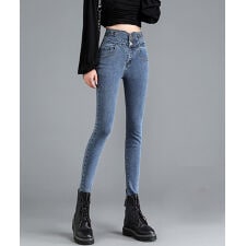 裏起毛ハイウエストストレッチスキニーデニムパンツ