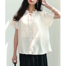 リボンフリルカラー半袖シャツトップス